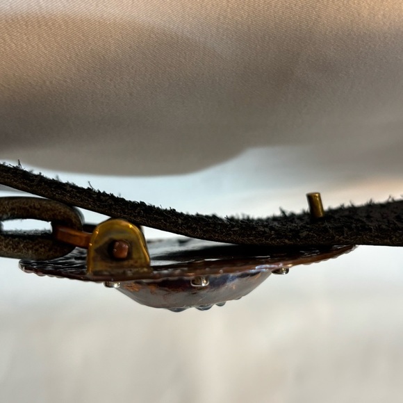 BELT Leather with Decorative Round Buckle Pin Closure Rivets Bohemian Western - Picture 3 of 6